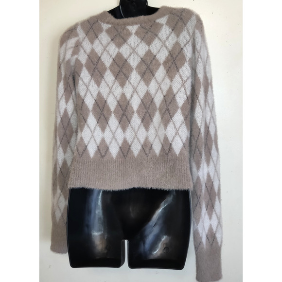William Rast Cropped Cardigan Sweater XS Argyle Furry Fuzzy Preppy School Girl - Picture 8 of 16